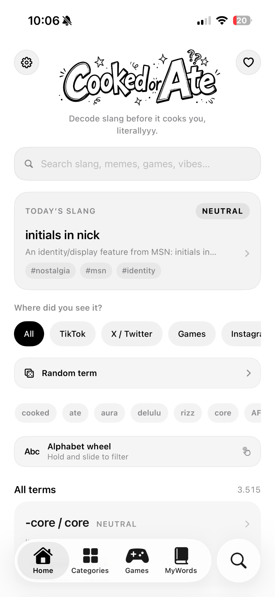 Cooked or Ate home screen